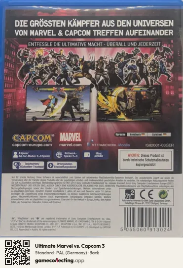 Ultimate Marvel vs. Capcom 3 PlayStation Vita, Germany box back
