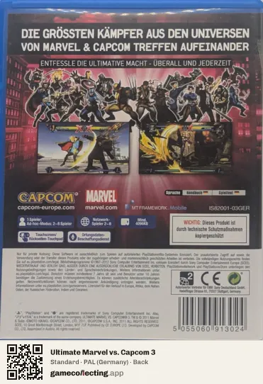 Ultimate Marvel vs. Capcom 3 PlayStation Vita, Germany box back