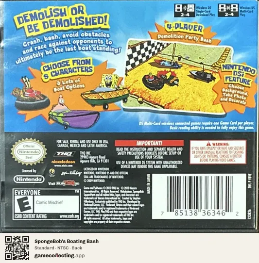 SpongeBob's Boating Bash Nintendo DS, NTSC box back