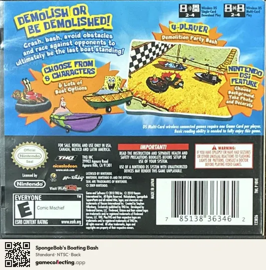 SpongeBob's Boating Bash Nintendo DS, NTSC box back