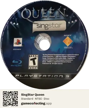 SingStar Queen PlayStation 3, NTSC disc
