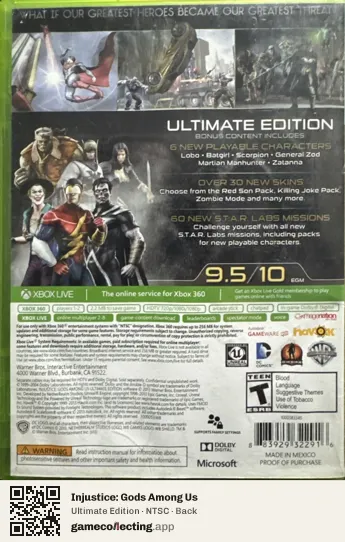 Injustice: Gods Among Us Xbox 360, NTSC box back