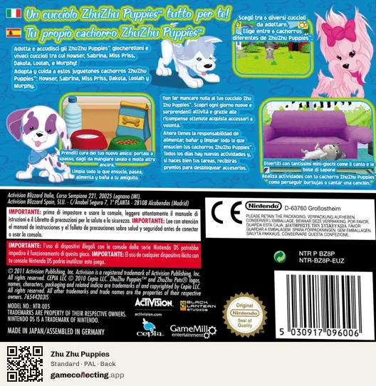 Zhu Zhu Puppies Nintendo DS, PAL box back