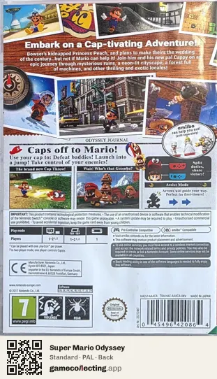 Super Mario Odyssey Nintendo Switch, PAL box back