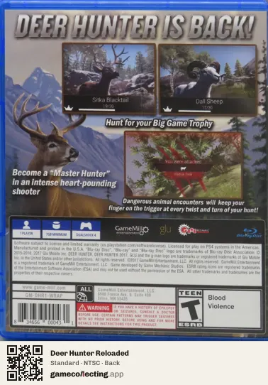Deer Hunter Reloaded PlayStation 4, NTSC box back