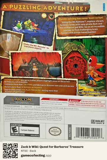 Zack & Wiki: Quest for Barbaros' Treasure Nintendo Wii, NTSC box back