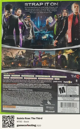 Saints Row: The Third Xbox 360, NTSC box back