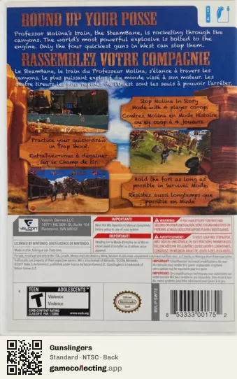 Gunslingers Nintendo Wii, NTSC box back