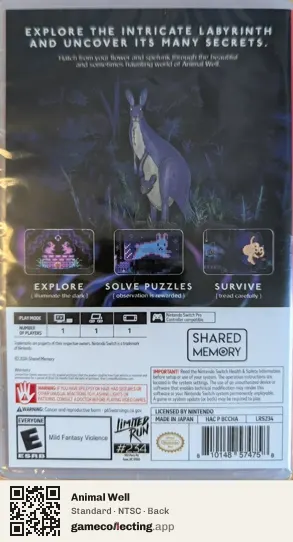 Animal Well Nintendo Switch, NTSC box back