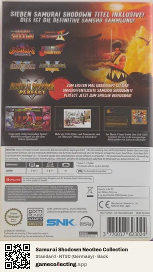 Samurai Shodown NeoGeo Collection Nintendo Switch, Germany box back