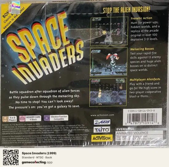 Space Invaders (1999) PlayStation, NTSC box back