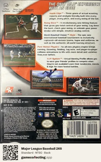 Major League Baseball 2K6 Nintendo GameCube, NTSC box back