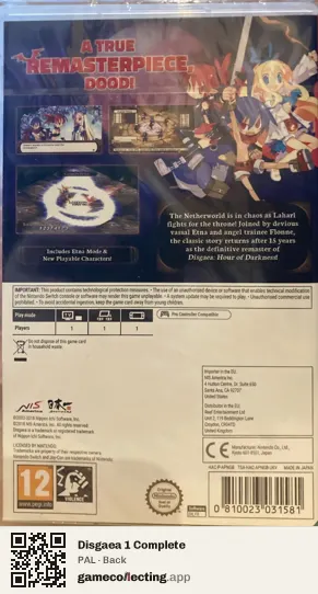 Disgaea 1 Complete Nintendo Switch, PAL box back