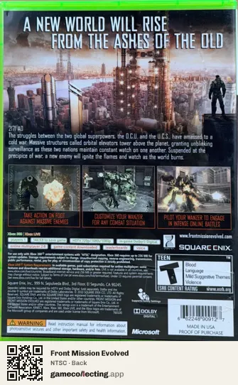 Front Mission Evolved Xbox 360, NTSC box back