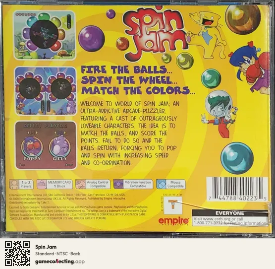 Spin Jam PlayStation, NTSC box back