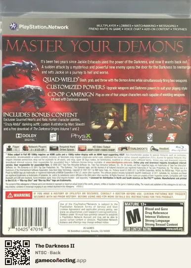 The Darkness II PlayStation 3, NTSC box back