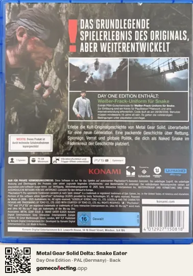 Metal Gear Solid Delta: Snake Eater PlayStation 5, Germany box back