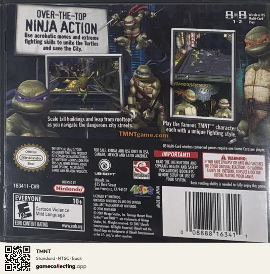 TMNT Nintendo DS, NTSC box back