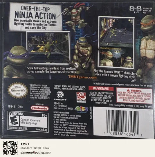 TMNT Nintendo DS, NTSC box back