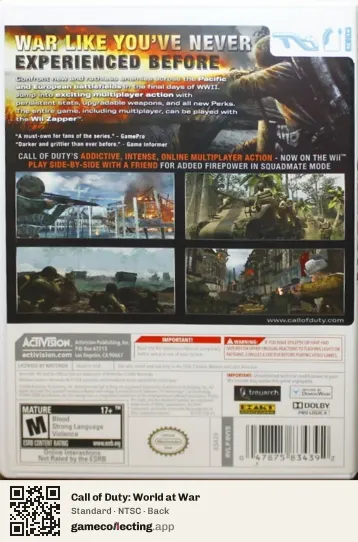 Call of Duty: World at War Nintendo Wii, NTSC box back