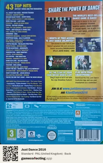 Just Dance 2016 Nintendo Wii U, United Kingdom box back