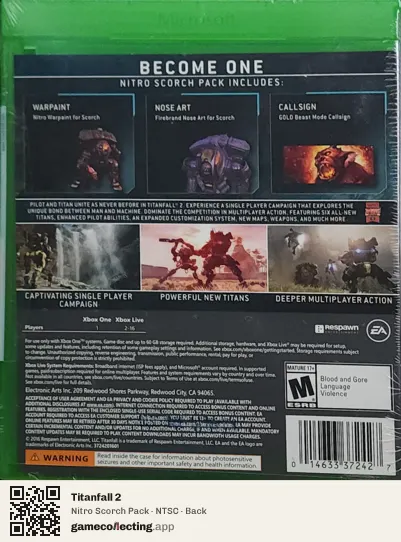 Titanfall 2 Xbox One, NTSC box back