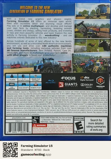 Farming Simulator 15 PlayStation 4, NTSC box back