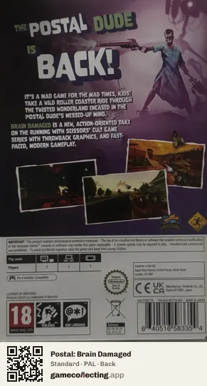 Postal: Brain Damaged Nintendo Switch, PAL box back