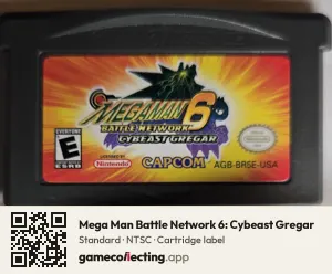 Mega Man Battle Network 6: Cybeast Gregar Game Boy Advance, NTSC cartridge label