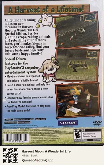Harvest Moon: A Wonderful Life PlayStation 2, NTSC box back