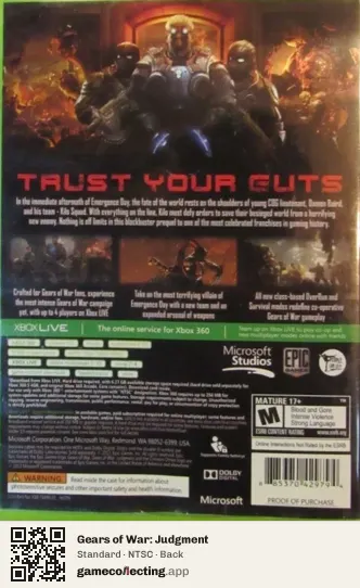 Gears of War: Judgment Xbox 360, NTSC box back