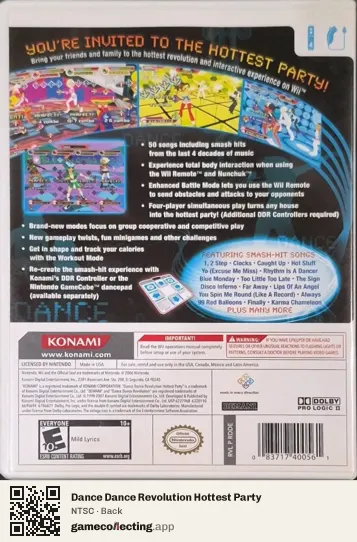 Dance Dance Revolution Hottest Party Nintendo Wii, NTSC box back