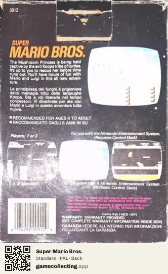 Super Mario Bros. Nintendo Entertainment System, PAL box back