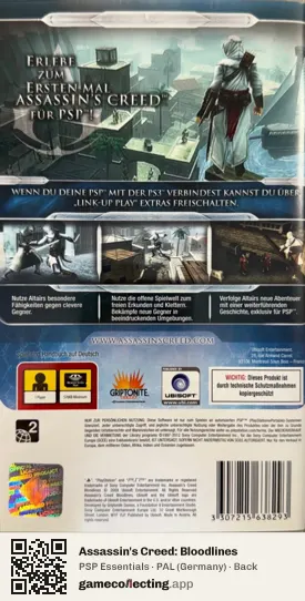 Assassin's Creed: Bloodlines PlayStation Portable, Germany box back