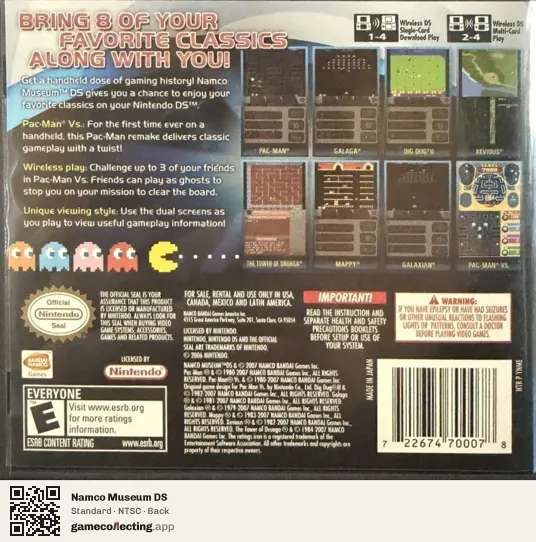 Namco Museum DS Nintendo DS, NTSC box back