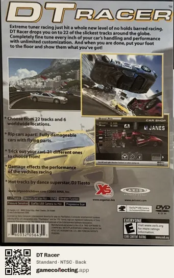 DT Racer PlayStation 2, NTSC box back