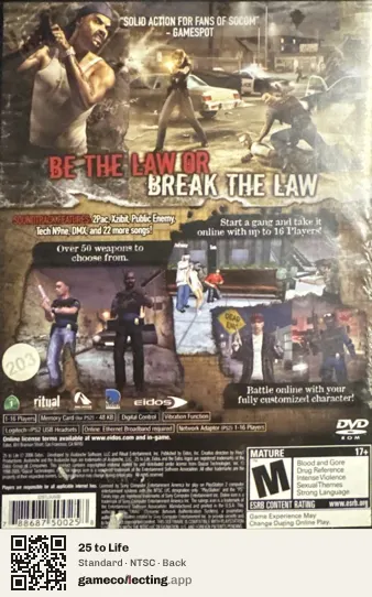 25 to Life PlayStation 2, NTSC box back