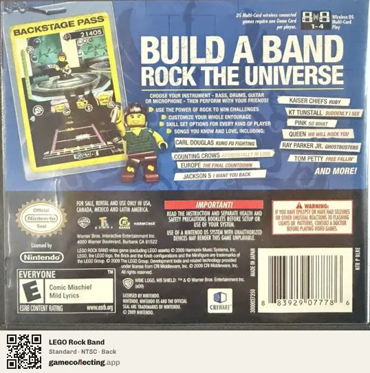 LEGO Rock Band Nintendo DS, NTSC box back