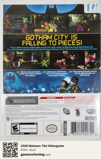 LEGO Batman: The Videogame Nintendo Wii, NTSC box back
