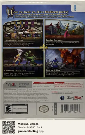 Medieval Games Nintendo Wii, NTSC box back