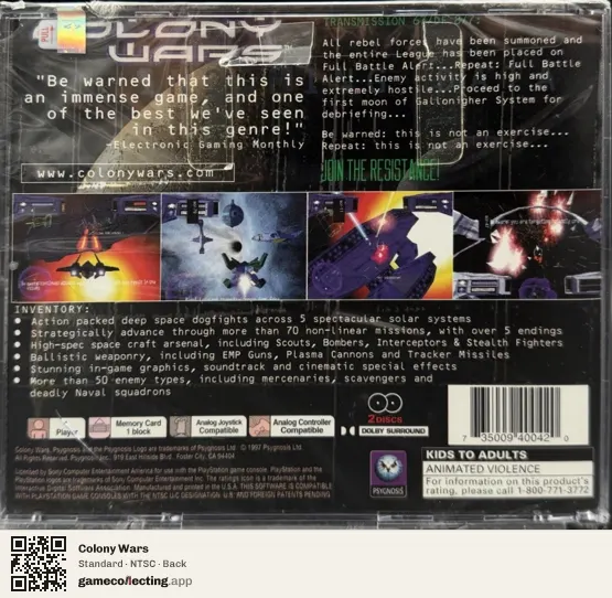 Colony Wars PlayStation, NTSC box back