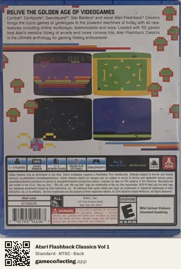 Atari Flashback Classics Vol 1 PlayStation 4, NTSC box back
