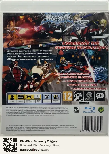 BlazBlue: Calamity Trigger PlayStation 3, Germany box back