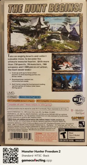 Monster Hunter Freedom 2 PlayStation Portable, NTSC box back