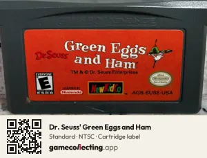 Dr. Seuss' Green Eggs and Ham Game Boy Advance, NTSC cartridge label
