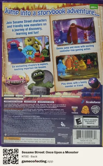 Sesame Street: Once Upon a Monster Xbox 360, NTSC box back