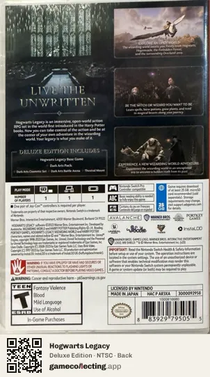 Hogwarts Legacy Nintendo Switch, NTSC box back