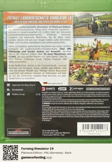 Farming Simulator 19 Xbox One, Germany box back