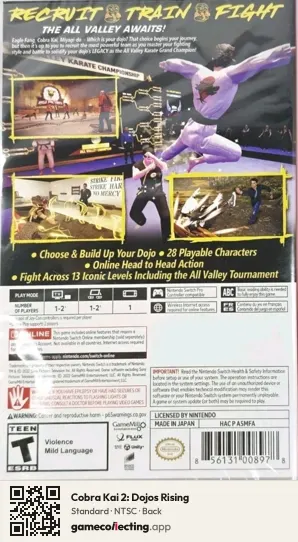 Cobra Kai 2: Dojos Rising Nintendo Switch, NTSC box back
