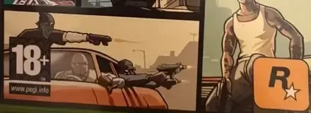 Grand Theft Auto: San Andreas, the PEGI square on its front